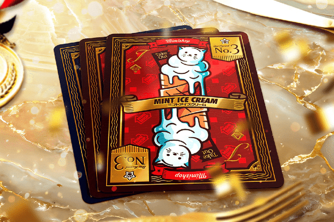 Konbine Neko Food Guide Playing Cards for Foodies Gilded Foil with Pins