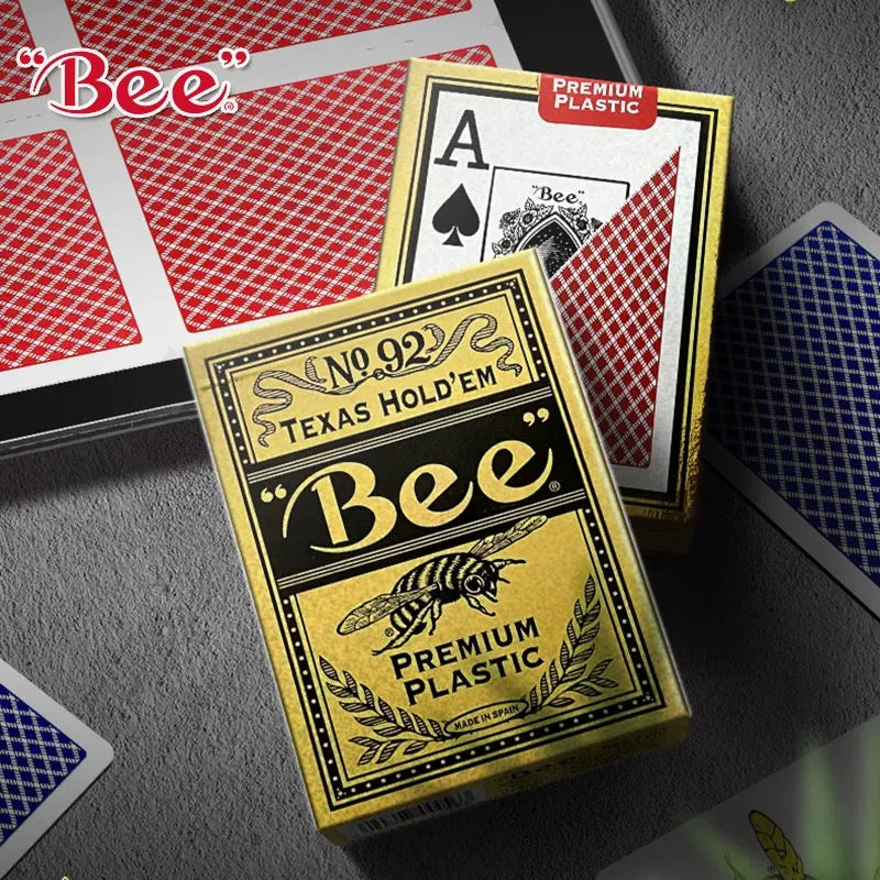Bee Premium Plastic Gold Playing Cards Jumbo Index Waterproof Deck