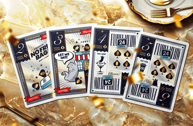 Konbine Neko Food Guide Playing Cards for Foodies Gilded Foil with Pins