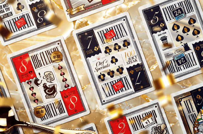 Konbine Neko Food Guide Playing Cards for Foodies Gilded Foil with Pins