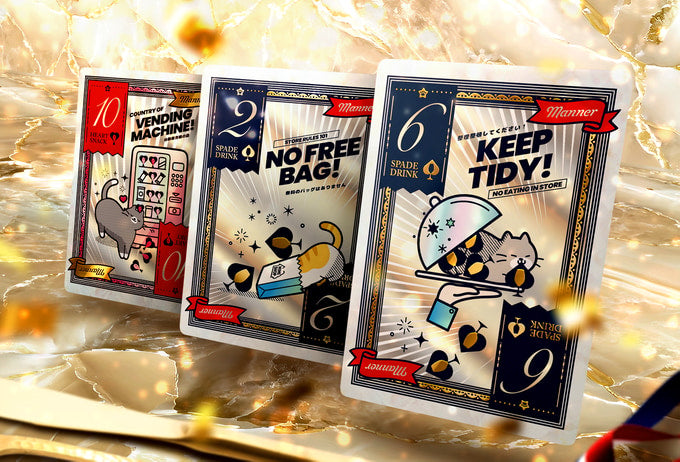 Konbine Neko Food Guide Playing Cards for Foodies Gilded Foil with Pins
