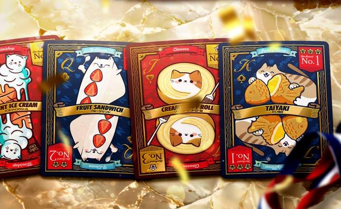 Konbine Neko Food Guide Playing Cards for Foodies Gilded Foil with Pins