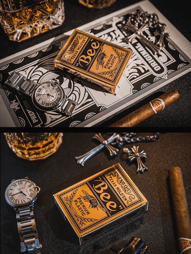 Bee Premium Plastic Gold Playing Cards Jumbo Index Waterproof Deck