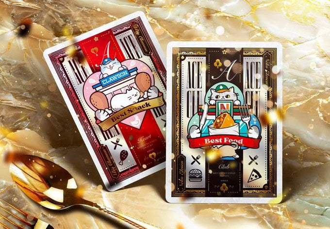 Konbine Neko Food Guide Playing Cards for Foodies Gilded Foil with Pins