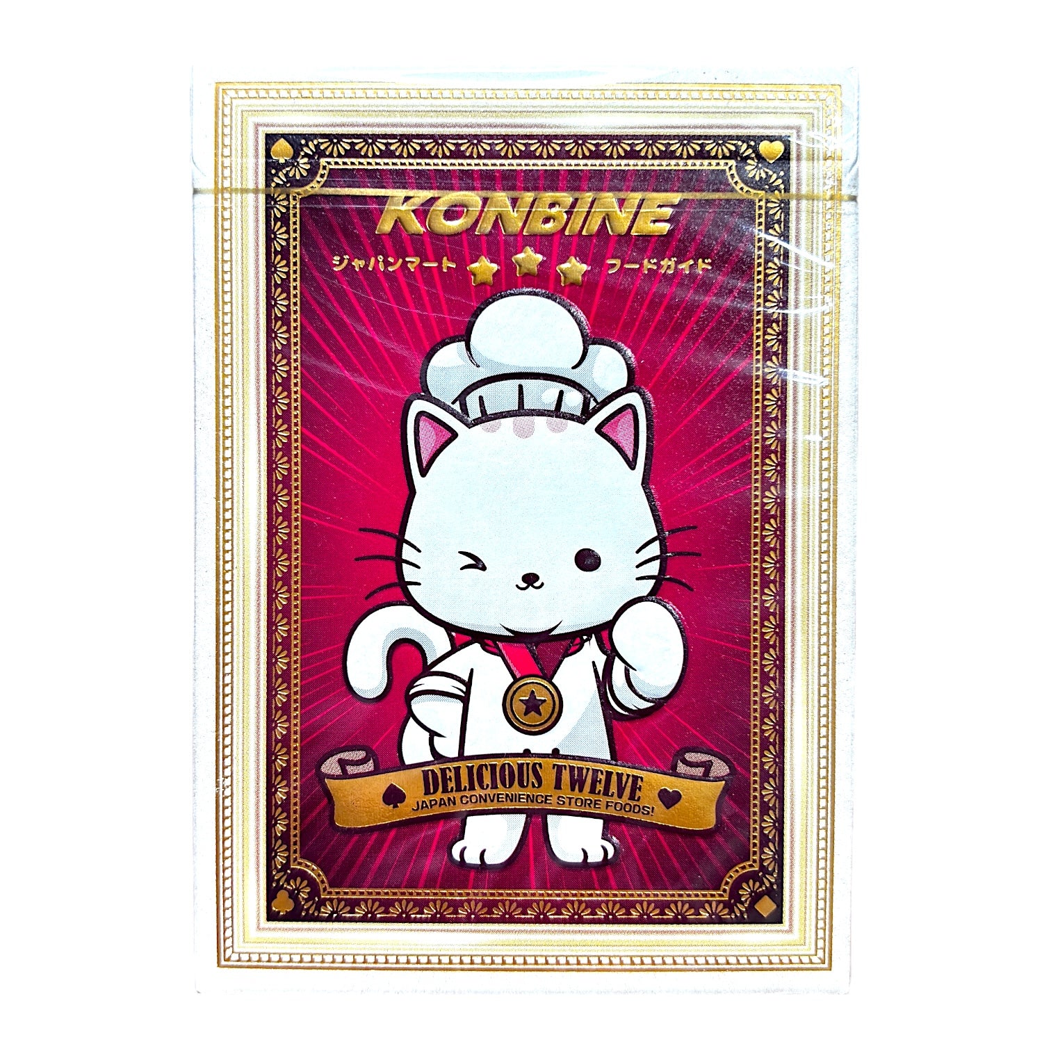 Konbine Neko Food Guide Playing Cards for Foodies Gilded Foil with Pins