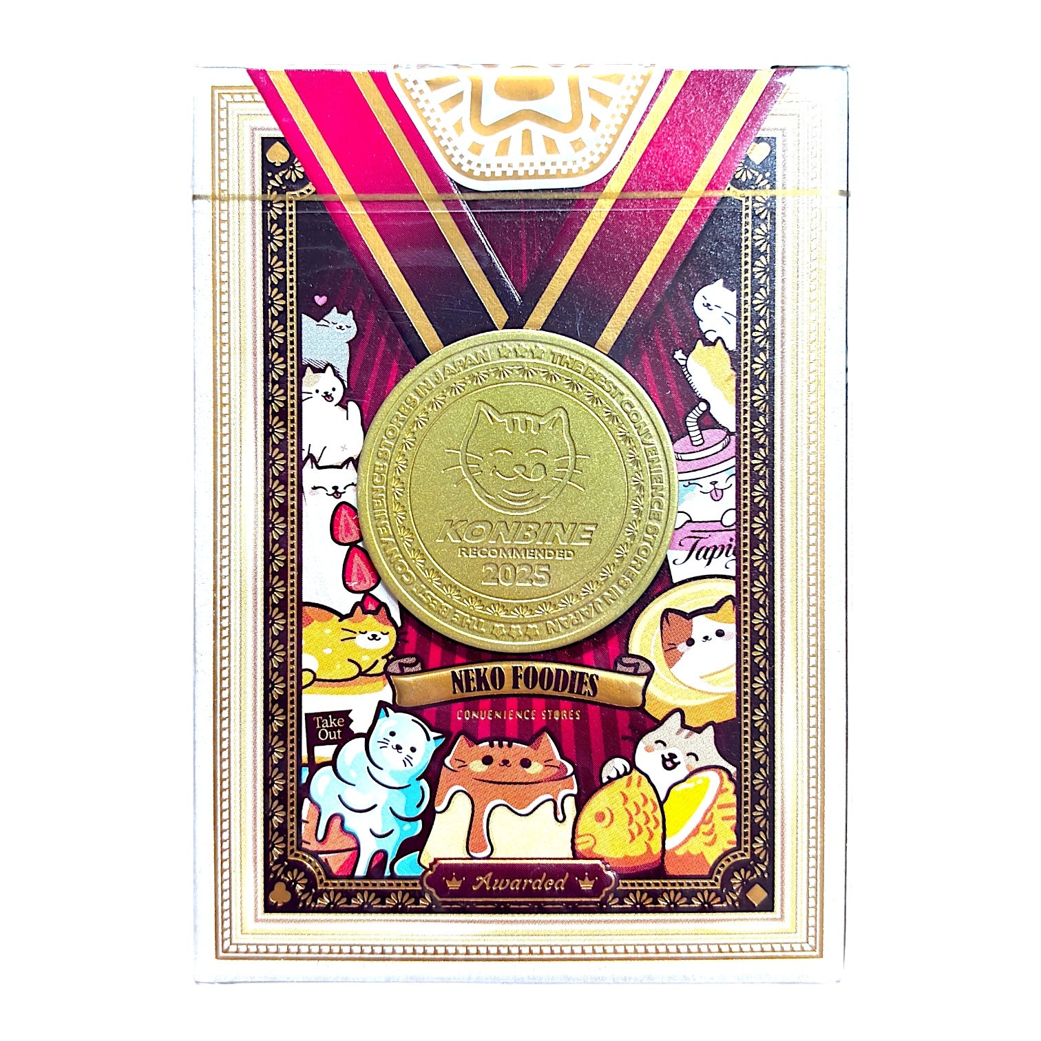 Konbine Neko Food Guide Playing Cards for Foodies Gilded Foil with Pins