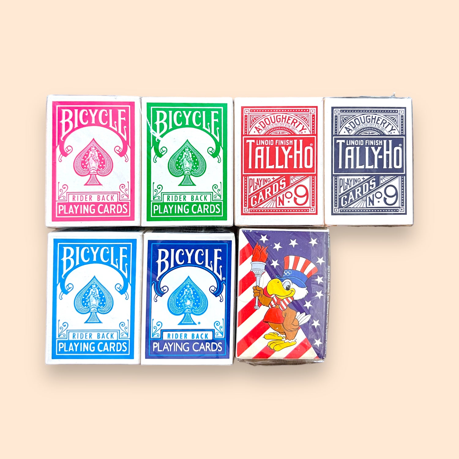 7 Decks Bicycle Mini Decks Tally Ho Fuchsia Pink Green Blue Sam playing cards