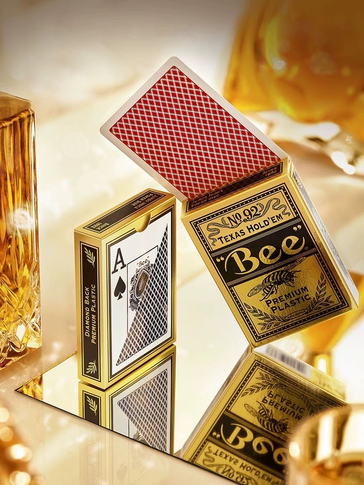 Bee Premium Plastic Gold Playing Cards Jumbo Index Waterproof Deck
