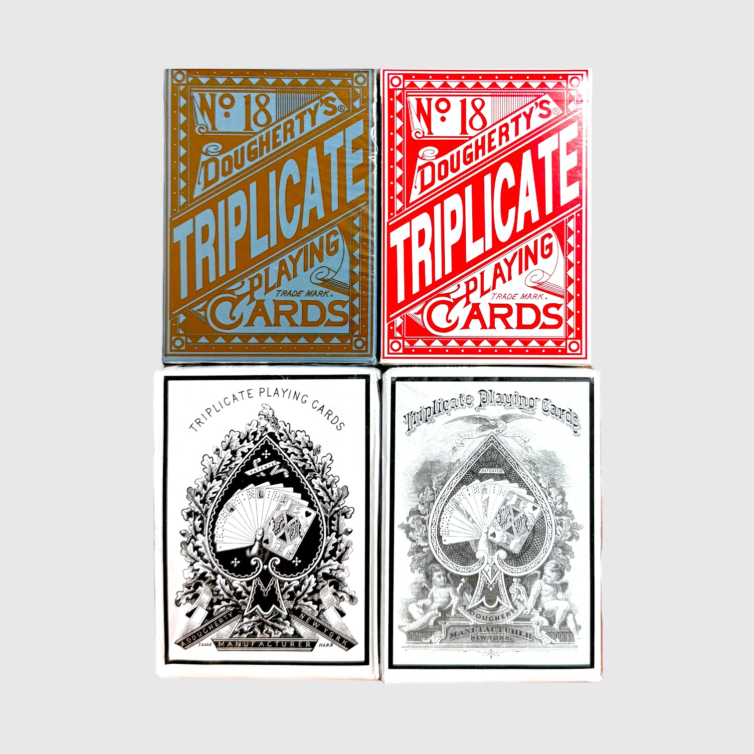 4-Decks Set 1876 Andrew Dougherty No.18 Triplicate Original Release Playing Cards Restoration (Limited)