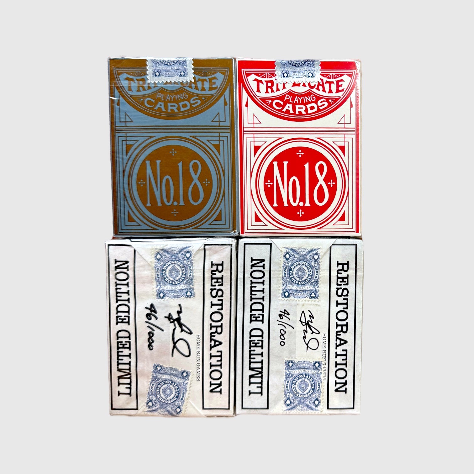 4-Decks Set 1876 Andrew Dougherty No.18 Triplicate Original Release Playing Cards Restoration (Limited)