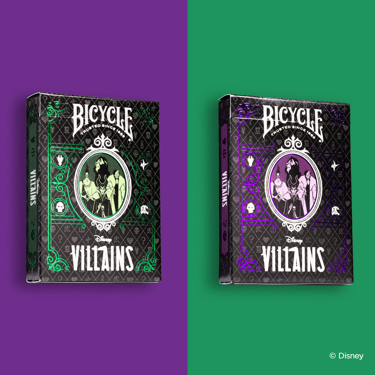 Disney Villains Inspired Playing Cards by Bicycle Green & Purple