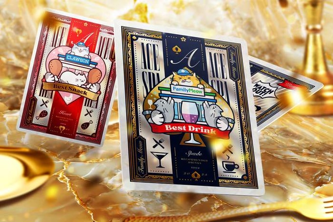 Konbine Neko Food Guide Playing Cards for Foodies Gilded Foil with Pins