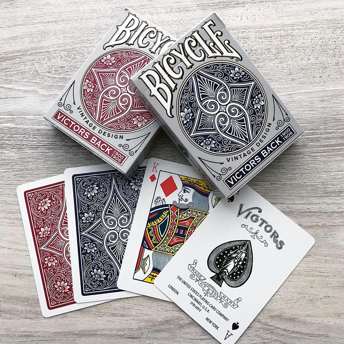 Bicycle Victors Back Vintage Design Playing Cards 2 Deck Set 1 Red &amp; 1 Blue