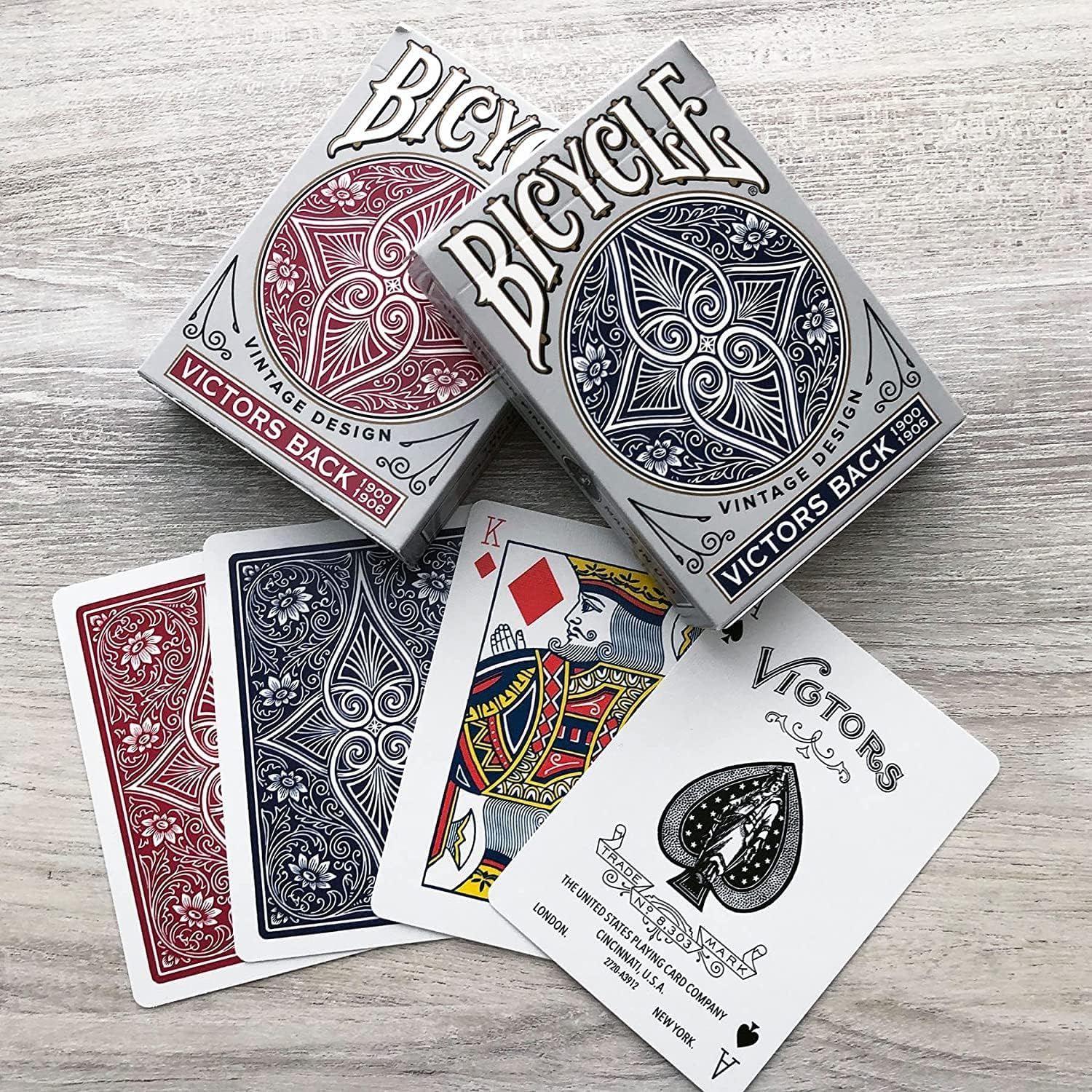 Bicycle Victors Back Vintage Design Playing Cards 2 Deck Set 1 Red &amp; 1 Blue