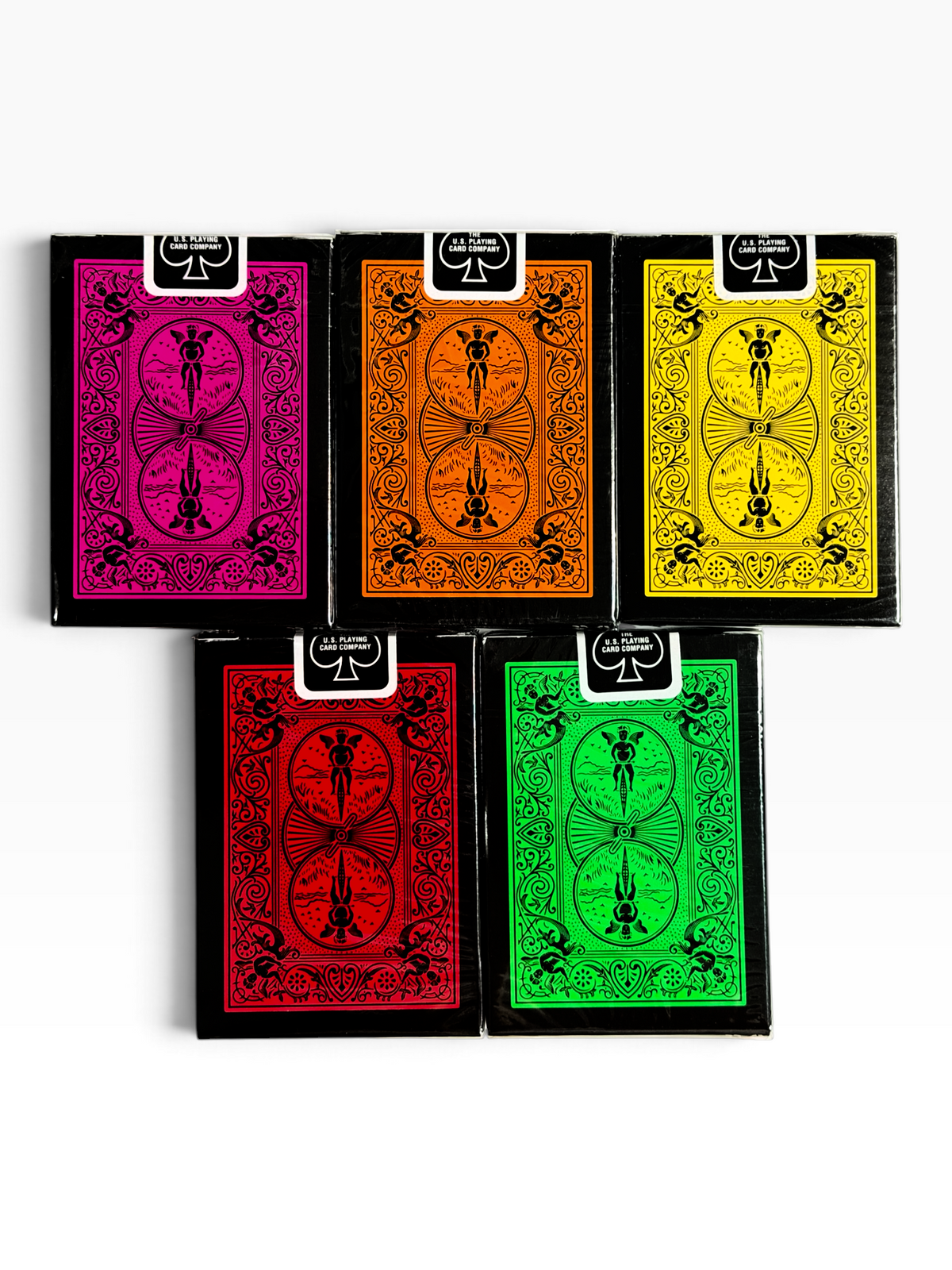 Bicycle Black Reverse Pink | Orange | Yellow | Red | Green Playing Cards