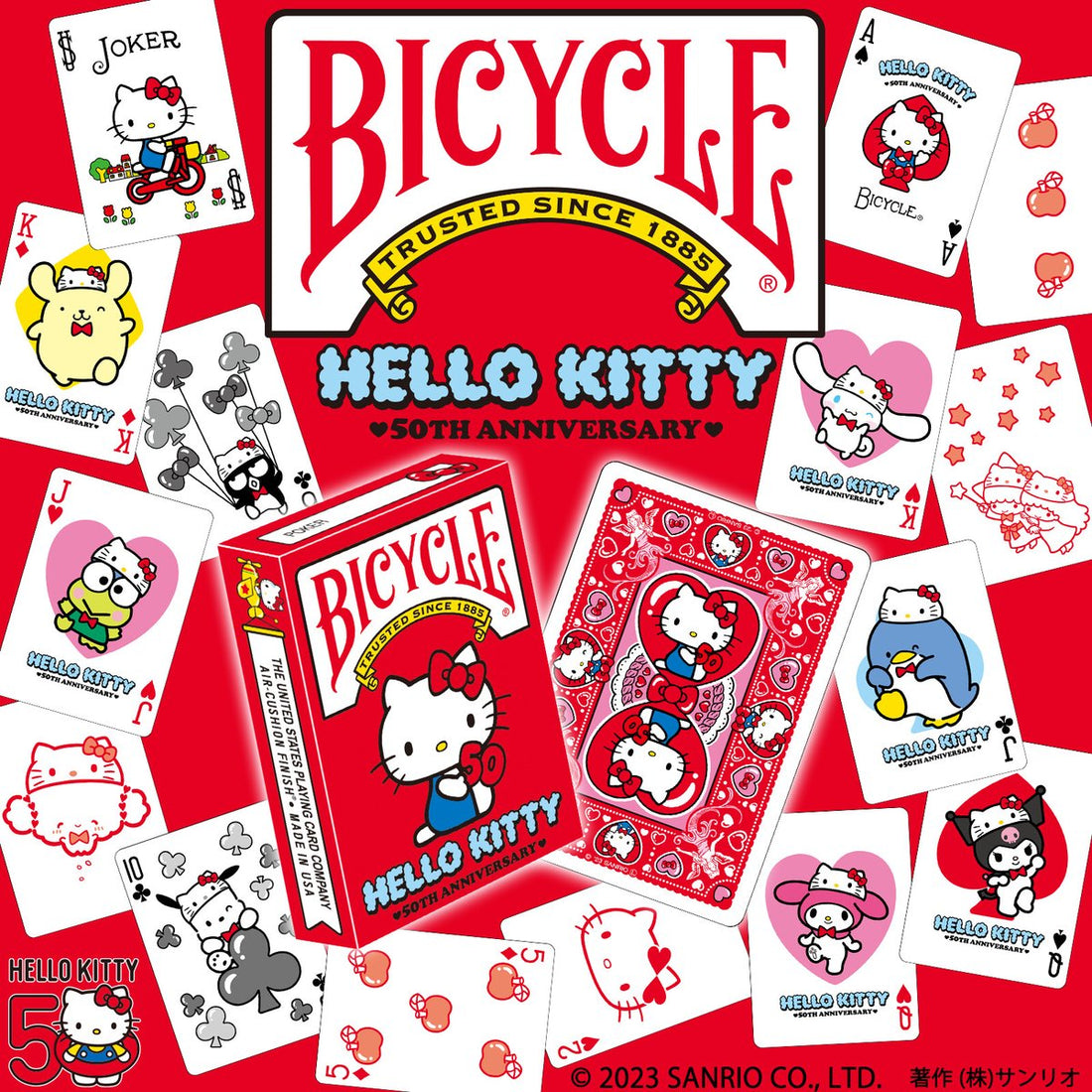 Bicycle Hello Kitty 50th Anniversary Red Playing Cards Sanrio