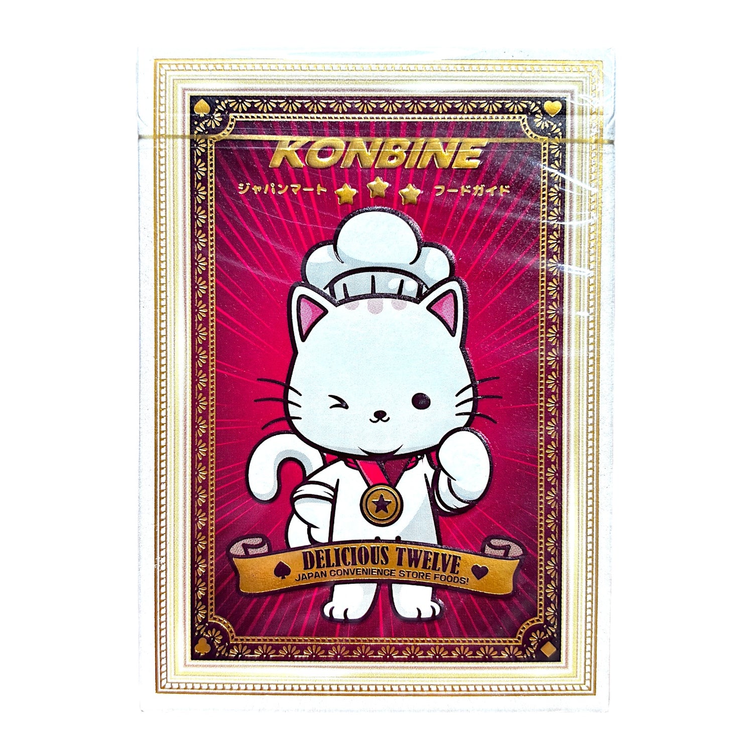 Konbine Neko Food Guide Playing Cards for Foodies Gilded Foil with Pins