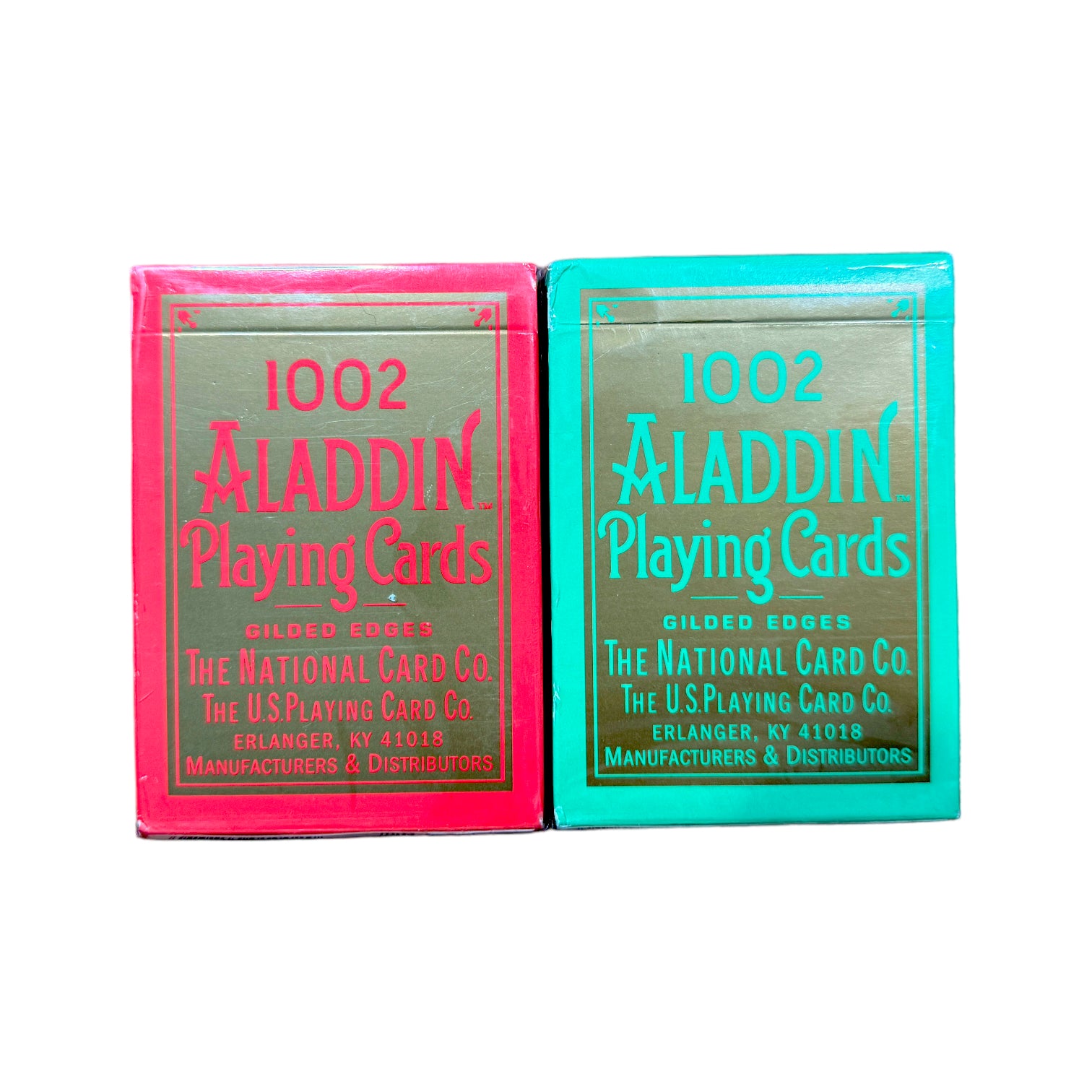 Aladdin 1002 Gilded Playing Cards [Made in Ohio] Red + Green [Dinged]