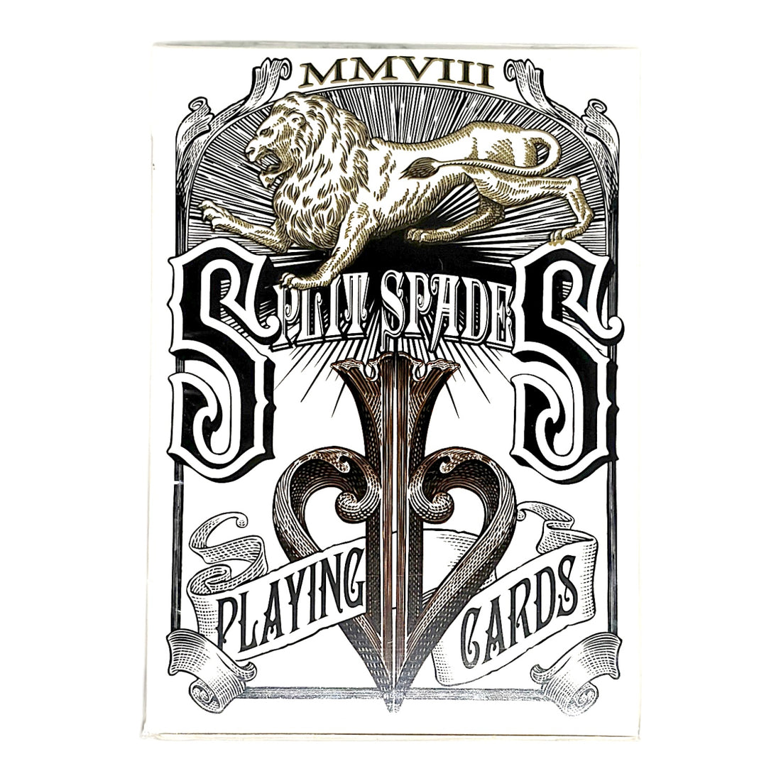 Split Spades Lions Blue in Sepia Box Playing Cards