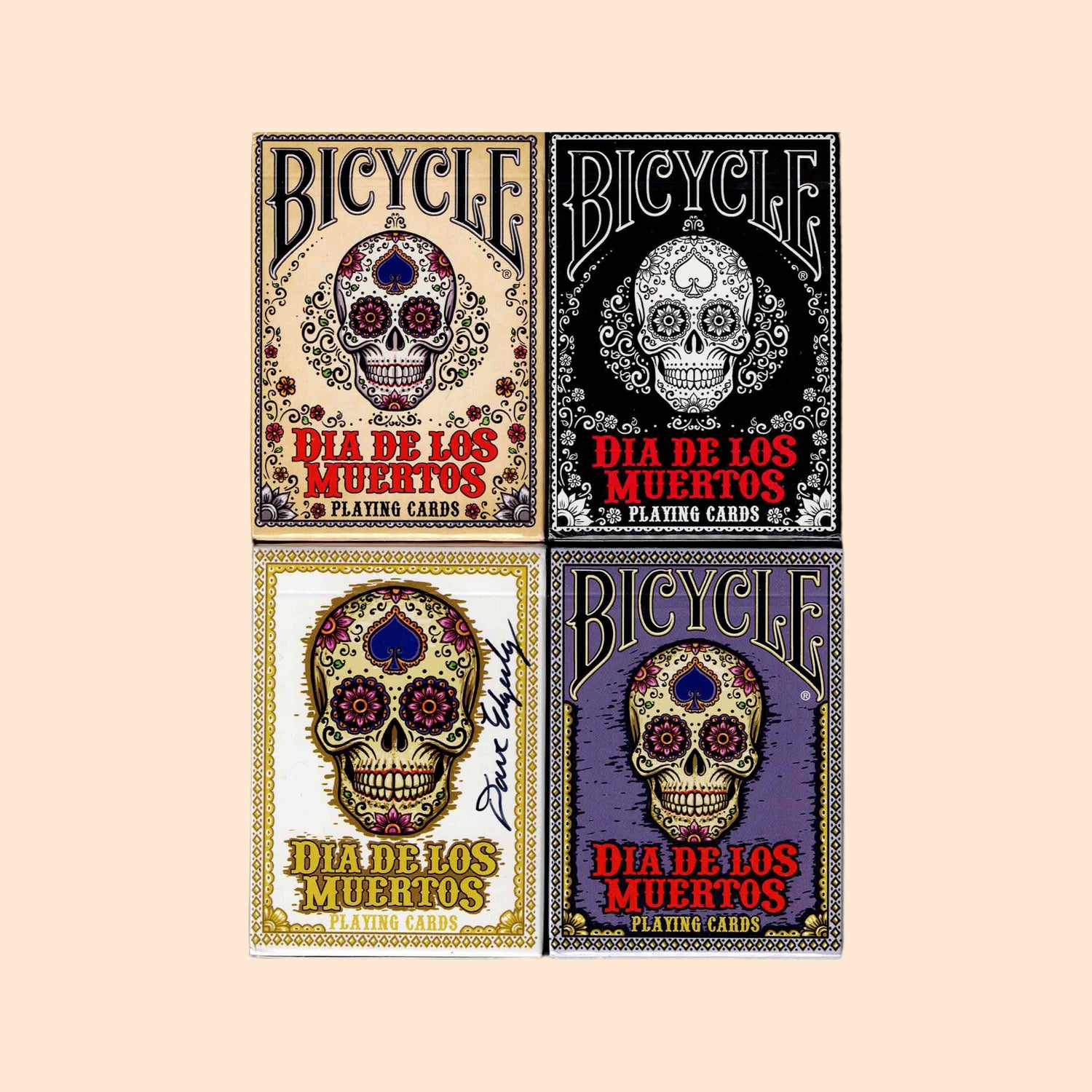 4 Decks Bicycle Dia de los Muertos Black Painted Limited Edition Signed Playing Cards Set