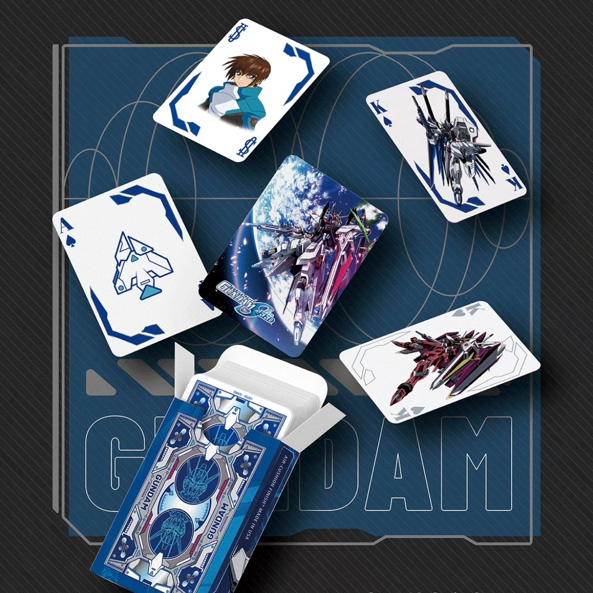 Bicycle Gundam Seed 00 UC Unicorn 4-decks collection in acrylic case