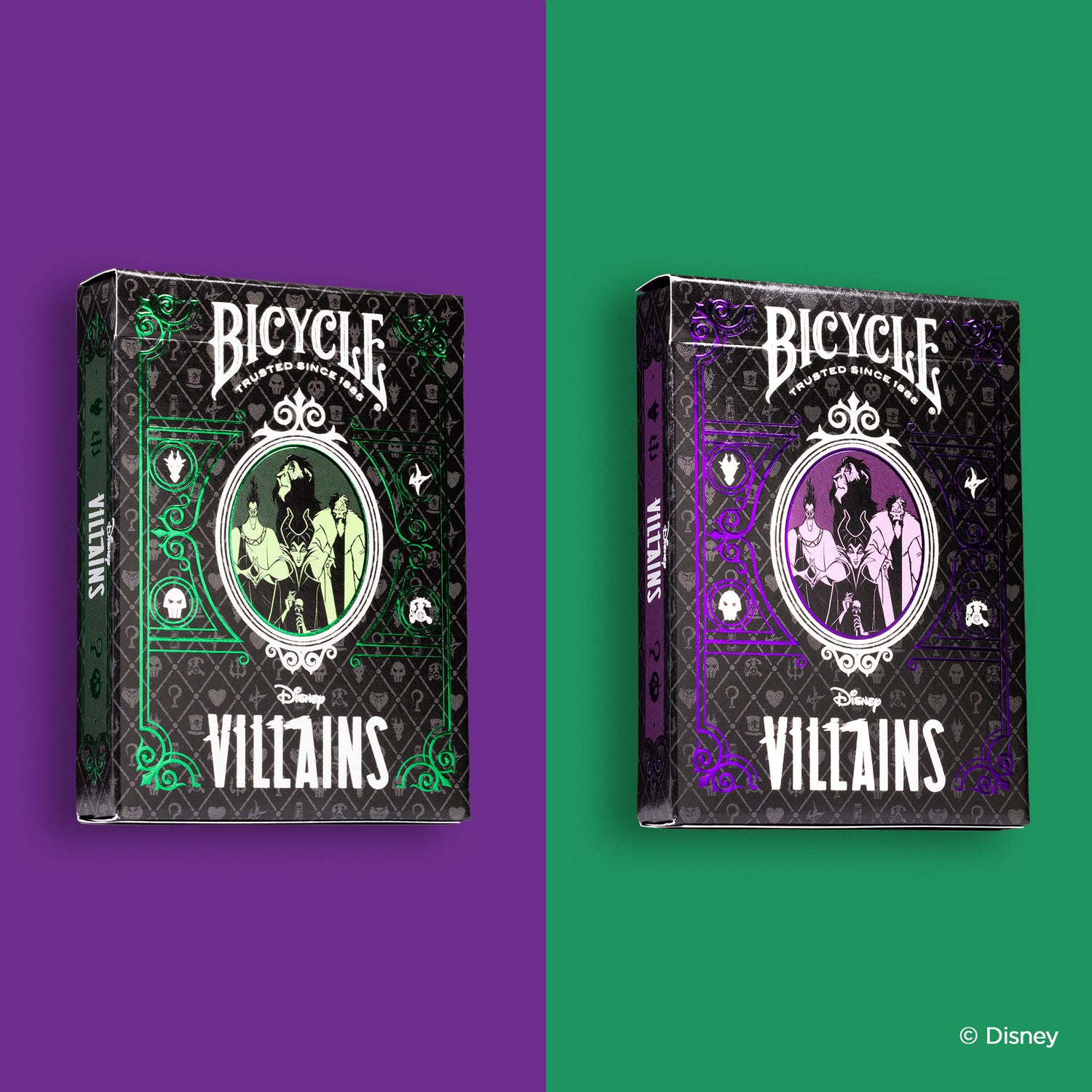 Disney Villains Inspired Playing Cards by Bicycle Green &amp; Purple