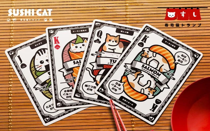 Sushi Cat Foil with Gilded Playing Cards